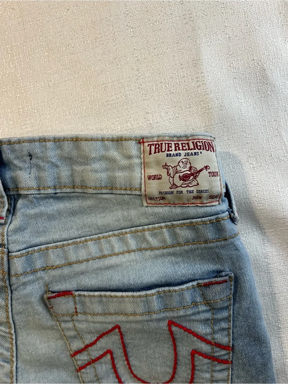 True Religion Ricky World Tour Denim Shorts Boys Size 8 Light Wash Logo